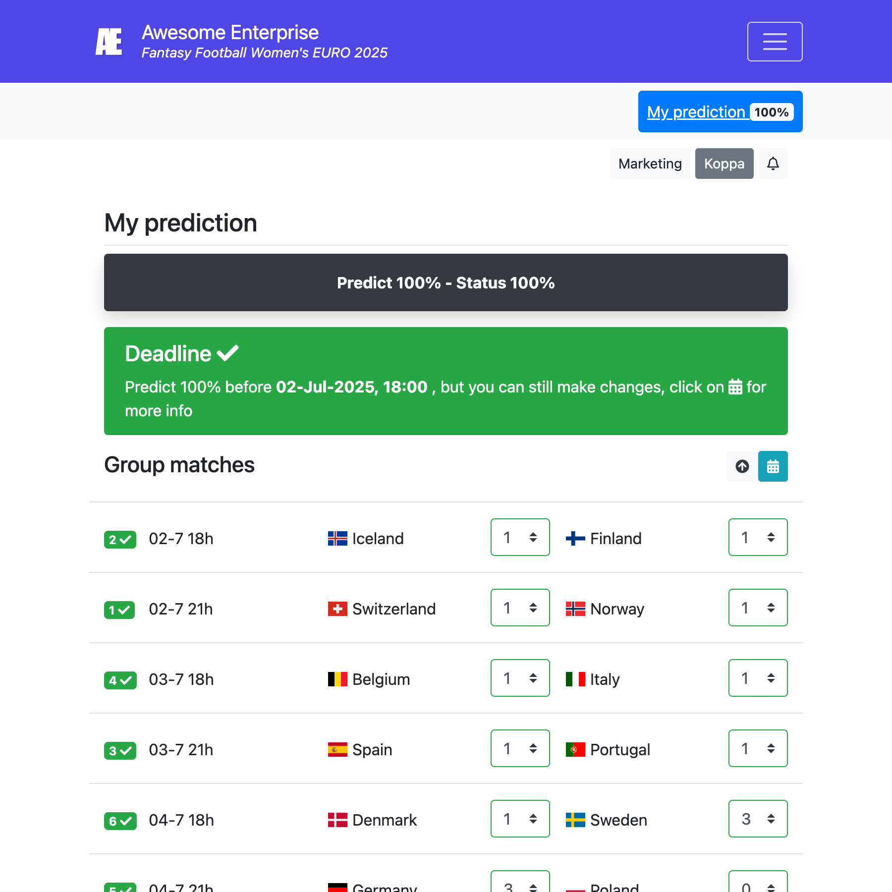 Exemple d'une plateforme de pronostics personnalisée